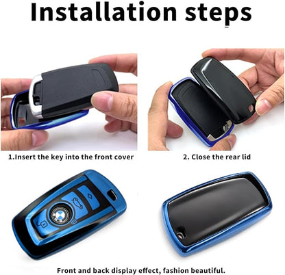 Creativity Suitable For BMW key fob cover. Advanced soft TPU key box is compatible with X1 X3 X4 X5 X6 1 2 4 5 6 7 M3 M5 M6 GT3 GT5 G30 F10 F15 F16 F20 key (Type A Blue single Key Case)