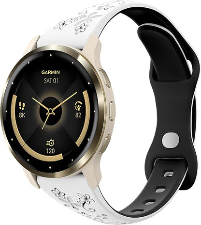 Laband 18mm Floral Engraved Band Compatible With Garmin Venu 3S 41mm/Venu 2S/Vivoactive 4S/Vivomove 3S/Venu 4 41mm/Forerunner 255S/Forerunner 265S,Soft Slim Silicone Cute Embossed Flower Strap for Men