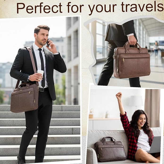 Briefcase for Men Leather Laptop Bag 16 Inch Messenger Bag Vintage Crossbody Laptop Computer Bag for Business,Work,Travel