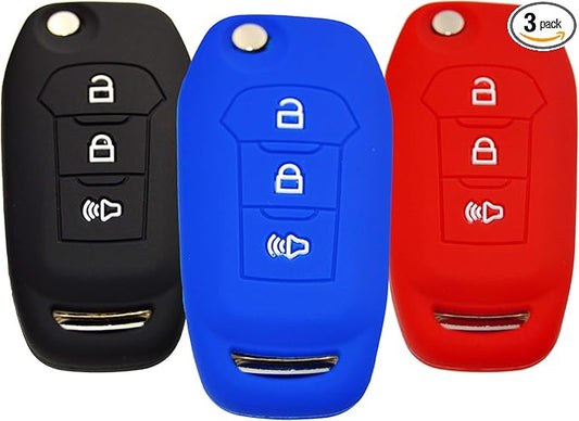 Silicone Key Fob Cover Remote Protector for Ford F150 F250 F350 F450 F550 Raptor Ranger Transit Fusion Bronco EcoSport Escape Explorer Expedition Lightning Maverick XLT (Flip Key)