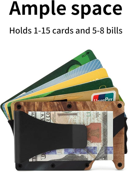 Slim Wallet for Men,RFID Blocking Minimalist Metal Wallet, Money Clip/Cash Holder, Front Pocket Aluminum Credit Card Holder, Ideal Gift for Men,Resin Black Wood
