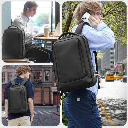 hk Laptop Backpack for Men with USB Charging Port Water-Resistant for 15.6 Inch Computer Bag Durable High-Tech Daypack Casual Backpack for Business Work College Weekender Travel-Black