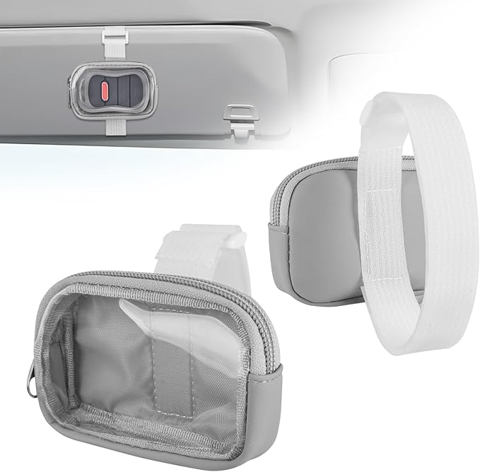Garage Door Opener Holder for Visor, Mini Universal Bag for Garage Door Key Fob Remote Control, Adjustable Visor Case for Car Key Fob, Lipsticks Cosmetics Small Items (Gray)