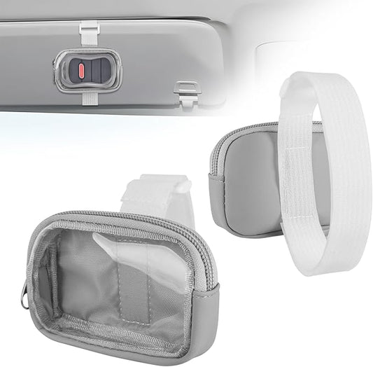 Garage Door Opener Holder for Visor, Mini Universal Bag for Garage Door Key Fob Remote Control, Adjustable Visor Case for Car Key Fob, Lipsticks Cosmetics Small Items (Gray)