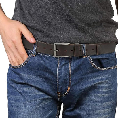 DOOPAI Men's Genuine Leather Casual Belt -Full Grain Leather Belt for Men- 1.5" Handmade Jeans Belt with Gift Box