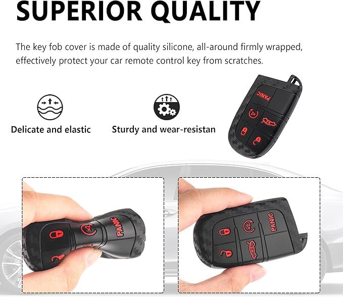 5 Buttons Key Fob Cover,Key Fob Replacement for Protecting Remote Keys,Keys Fob Case Compatible with Jeep Dodge Chrysler (Carbon Fiber Red)