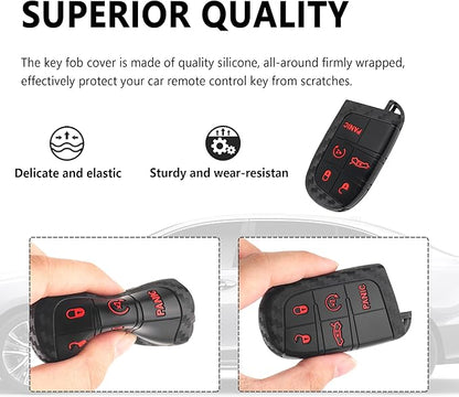 5 Buttons Key Fob Cover,Key Fob Replacement for Protecting Remote Keys,Keys Fob Case Compatible with Jeep Dodge Chrysler (Carbon Fiber Red)