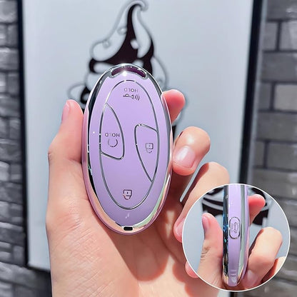 5 Buttons Compatible with Hyundai Key Fob Cover Accessories, Fits for Elanrtra Sonata Ioniq Santa Fe Santa Cruz KONA Tucson, Soft TPU Key Case with Leather Keychain (Purple)