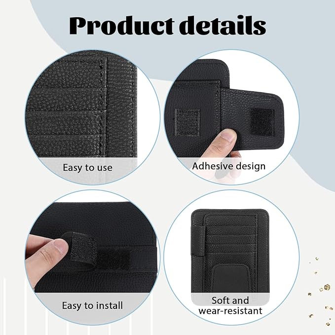 Small Leather Car Sun Visor Organizer and Insurance Card Holder, Auto Car Sun Visor Organizer, Multifunctional Auto Interior Accessories Storage Pocket for Card License Registration Document, Pen, Key