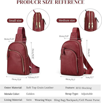 S-ZONE Genuine Leather RFID Blocking Small Sling Bag Women Crossbody Fanny Packs