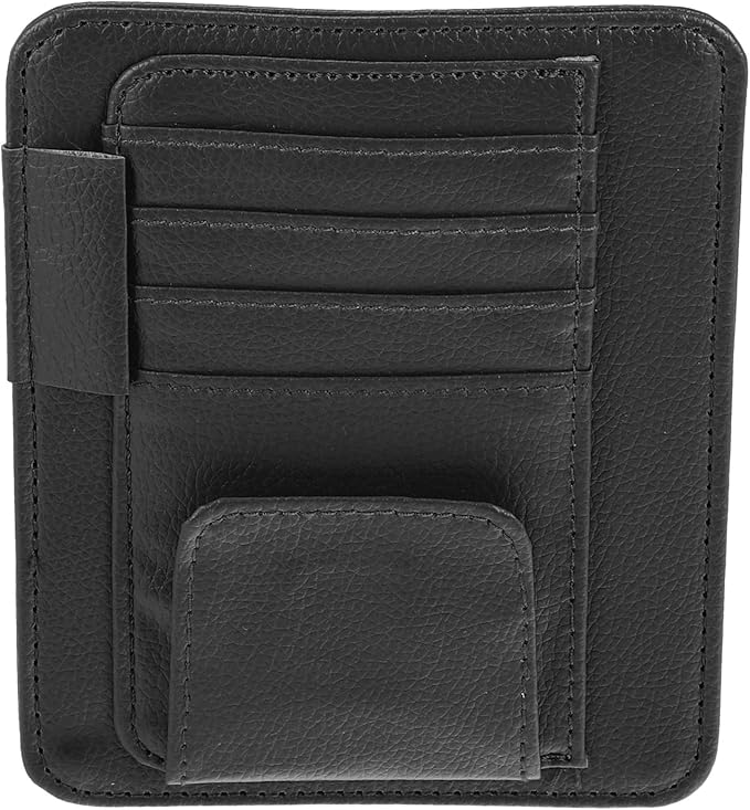 X AUTOHAUX PU Leather Car Sun Visor Organizer Glasses Holder Card Holder Auto Accessories Pocket Organizer Black