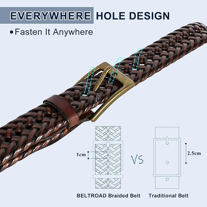 BELTROAD Braided Leather Belt for Men Casual Jeans Golf, Men's Leather Woven Alloy Buckle Hand Braided Belts Gift for Men