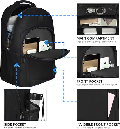 LARIPOP Carry On Backpack for Airplane, 17.3 Inch Laptop Backpack with USB Charging Port, Water Resistant Business Travel Backpack, Lightweight College School Bookbag Anti Theft for Men Women, Black