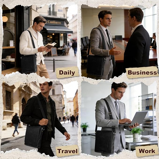 Leathario Crossbody Bag for Men Genuine Leather Small Messenger Shoulder Purse Side Vintage Satchel for Work Travel Daily