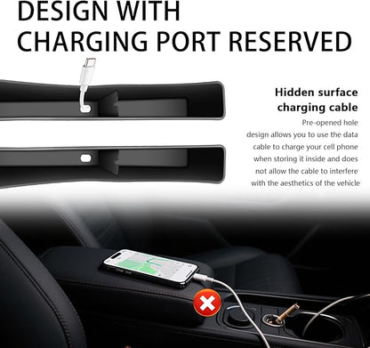 2PCS Car Seat Gap Filler Organizer with Charging Port,Upgrade Cars Gap Filler with Larger Storage Space Reducing Item Loss,Flexible No Drop Seat Guard for Car Storage Organizer