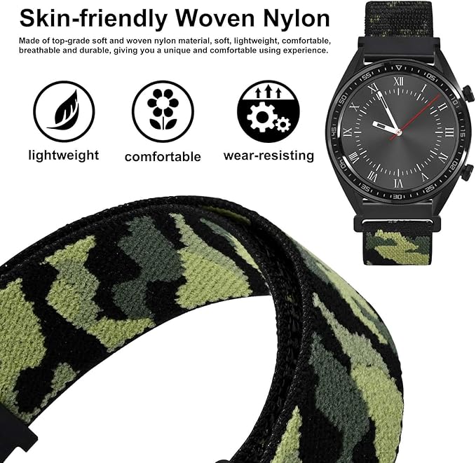 WOCCI 18mm Adjustable Nylon Watch Band, Quick Release Sport Loop Strap (Jungle Camo)