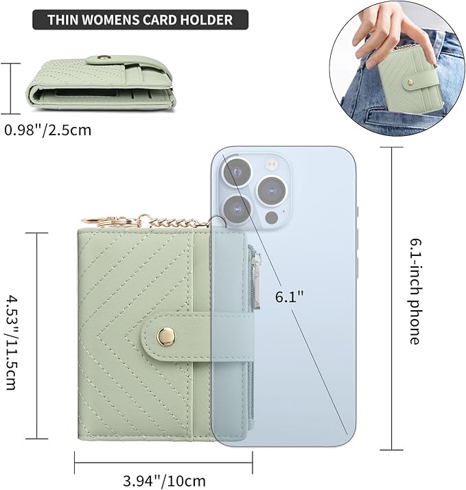 GAEKEAO Slim Wallet for Women, RFID Blocking Credit Card Holder Bifold Wallet with Zipper Coin Pocket, ID Window
