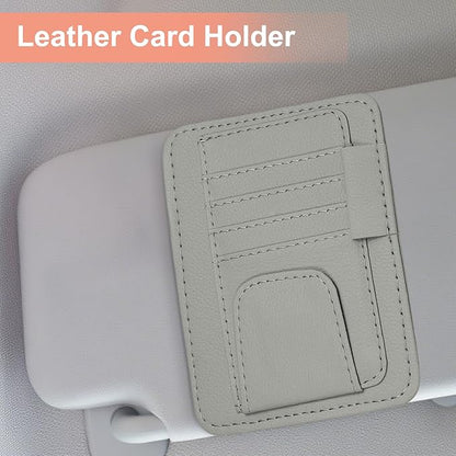 HARFINGTON 2Pcs Car Sun Visor Organizer 6.02" x 4.76" Leather Multi-Pocket Visor Card Sleeve Pocket Car Truck SUV Interior Storage Pouch for Driving License Credit Card Bill Sunglasses, Beige