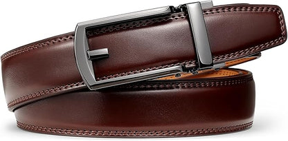 Founders & C Mens Ratchet Belt Leather Click 1 1/4" with Slide Buckle, Casual Dress Belt Adjustable