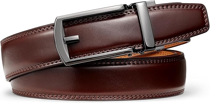Founders & C Mens Ratchet Belt Leather Click 1 1/4" with Slide Buckle, Casual Dress Belt Adjustable