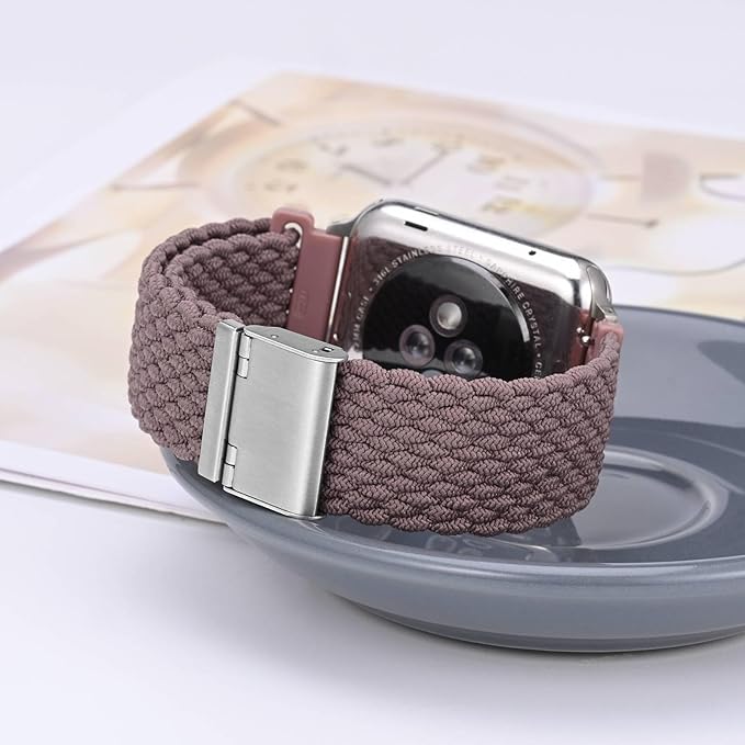 WOCCI 16mm Braided Nylon Watch Band for Men and Women, Quick Release, Silver Stainless Steel Buckle (Woodrose)