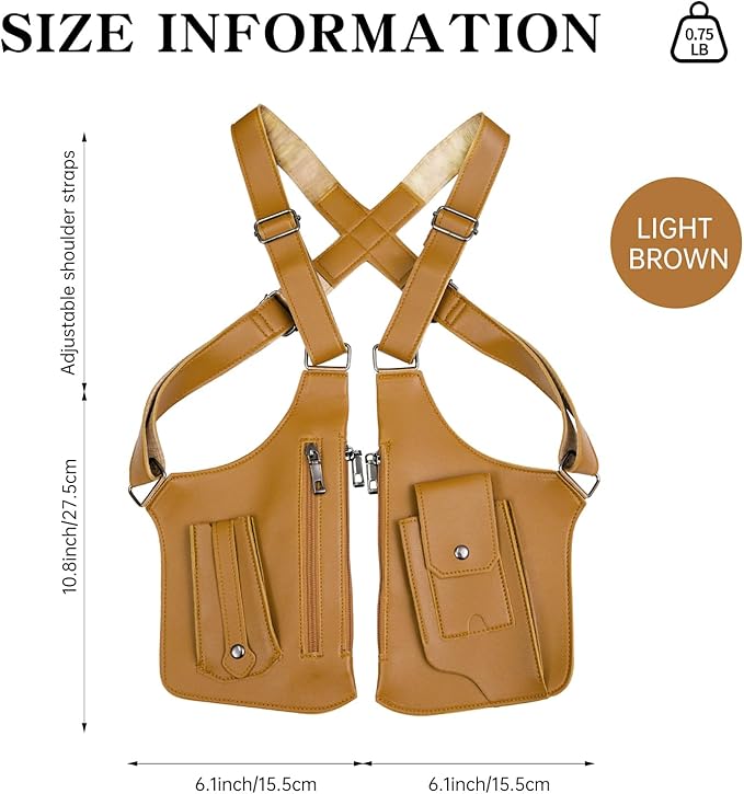 Double Shoulder Armpit Bag for Men, Anti-Theft Underarm Shoulder Holster Bag with Adjustable Strap, Hidden Phone Wallet Pocket for Travel & Daily Commute (Light Brown)
