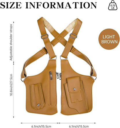 Double Shoulder Armpit Bag for Men, Anti-Theft Underarm Shoulder Holster Bag with Adjustable Strap, Hidden Phone Wallet Pocket for Travel & Daily Commute (Light Brown)