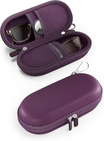 ProCase Double Sunglasses Case, Hard EVA Shell Shockproof Dual Eyeglass Case for Men Women with Metal Hook and Velvet Lining, Travel Zipper Glasses Holder Organizer for Couple Gifts -Plum