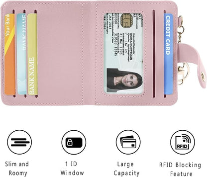 Airkit Small Wallets Woman RFID Blocking Leather Credit Card Holder - with ID Window - Card Wallets for Women - with Zipper Coin Purse - Keychain Wallet
