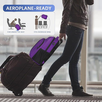 LARIPOP Carry On Backpack for Airplane, 17.3 Inch Laptop Backpack with USB Charging Port, Water Resistant Business Travel Backpack, Lightweight College School Bookbag Anti Theft for Men Women, Purple