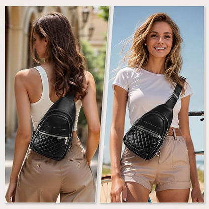 Crossbody Bags for Women Men,Leather Sling Bag Cross Body Backpack for Women, Casual Chest Bag Daypack for Travel Hiking, Black