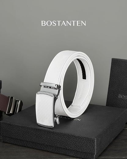BOSTANTEN Mens Belt Leather Ratchet Belt For Men Dress and Casual with Adjustable Buckle, Trim to Fit