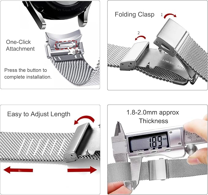 EACHE Stainless Steel Mesh Watch Band for Men Women, Quick Release Mesh Watch Straps 12mm 14mm 16mm 18mm 20mm 22mm