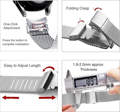 EACHE Stainless Steel Mesh Watch Band for Men Women, Quick Release Mesh Watch Straps 12mm 14mm 16mm 18mm 20mm 22mm