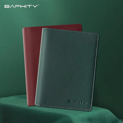 BAPHITY Genuine Leather RFID Blocking Passport Holder Wallet with Zipper Hidden Pocket,Luxury Cover for Men Women,Ideal Gift-green