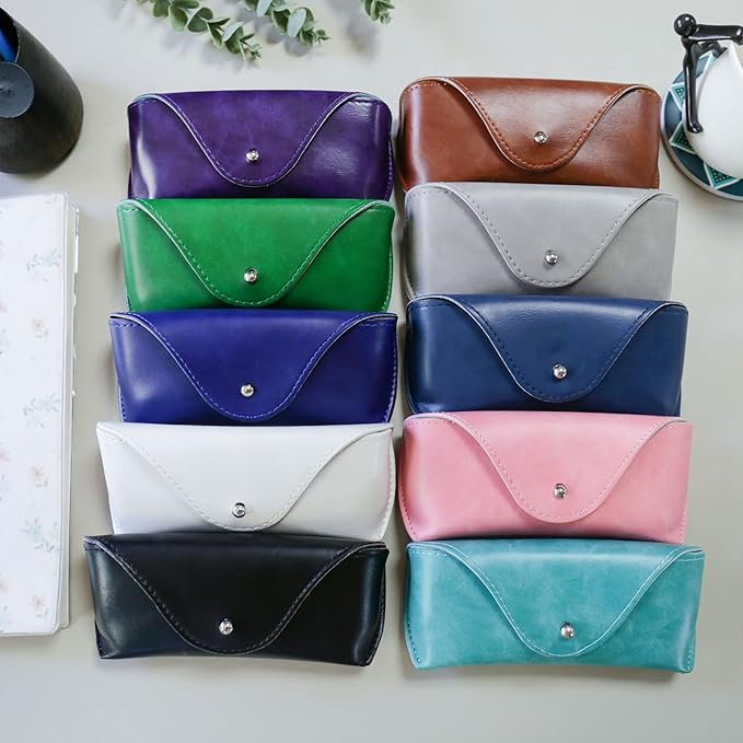 LogHog Portable Leather Glasses Case,Flexible Sunglasses Pouch Slim Case for Women Men Horizontal Eyeglass Case