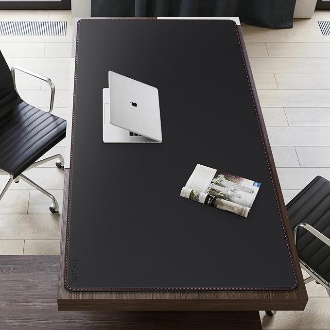 ZORESYN 63.0"x31.5" Leather Desk Pad Protector, Large Mouse Pad, Executive Computer Office Desk Mat, Non-Slip PU Leather Desk Blotter, Waterproof Desk Writing Pad for Office and Home (Black)