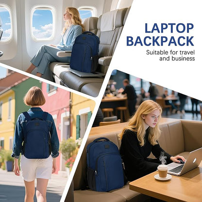 LARIPOP Carry On Backpack for Airplane, 17.3 Inch Laptop Backpack with USB Charging Port, Water Resistant Business Travel Backpack, Lightweight College School Bookbag Anti Theft for Men Women, Blue