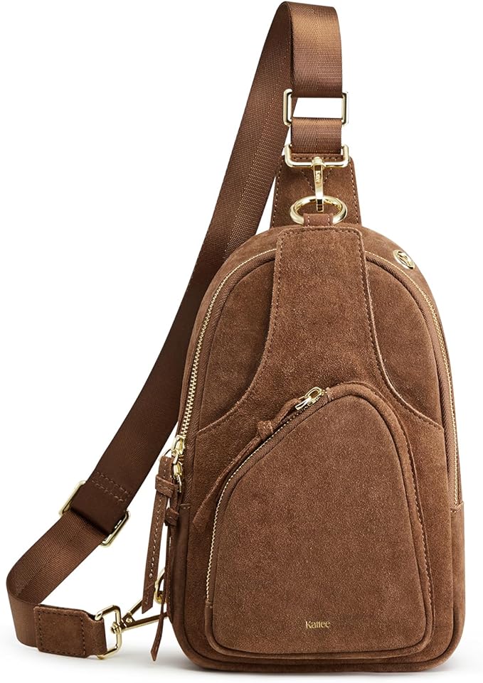 Kattee Sling Bag for Women, Genuine Suede Leather Fanny Packs Crossbody Purse, Small Chest Bag with RFID Blocking, Coffee
