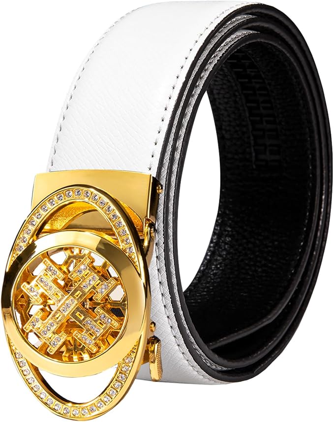 Dubulle Designer Ratchet Belt for Men Leather Fashion Adjustable Automatic Buckle Sliding Removable Dress Casual
