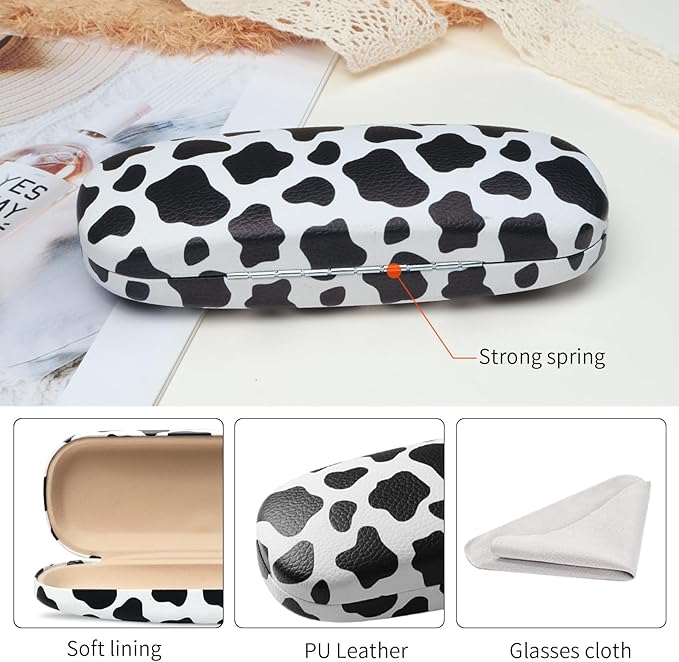 Glasses Case Hard Shell, Leather Protective Case for Sunglasses with Cleaning Cloth, Cute Eyeglass Cases for Women