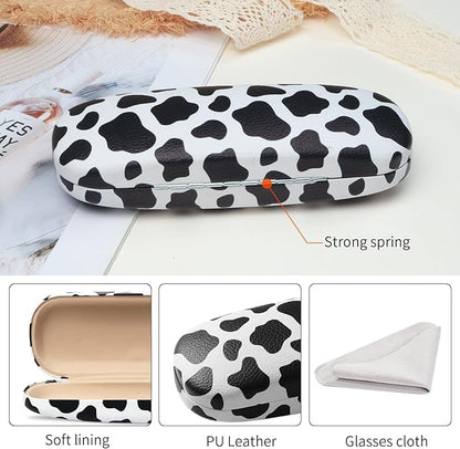 Glasses Case Hard Shell, Leather Protective Case for Sunglasses with Cleaning Cloth, Cute Eyeglass Cases for Women