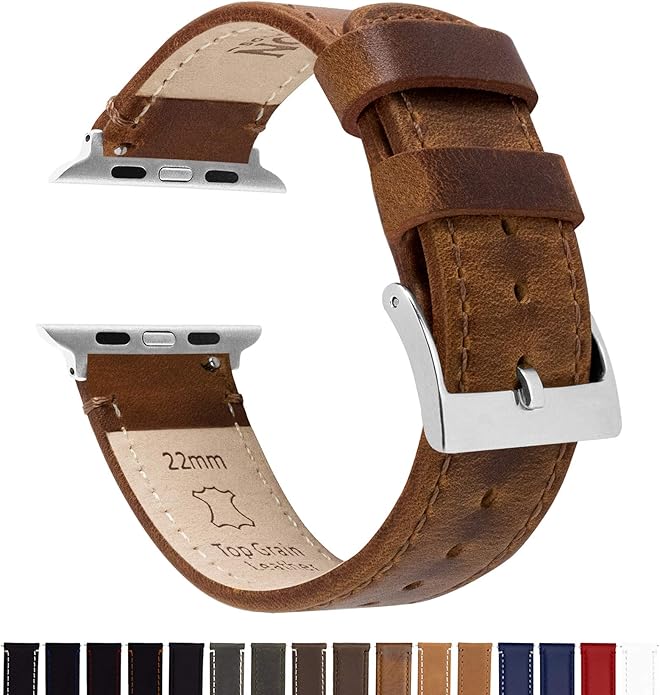BARTON WATCH BANDS - Top Grain Leather Watch Bands Compatible with Apple Watch Models - 1, 2, 3, 4, 5, 6, 7, 8, 9, 10, SE, Ultra & Ultra 2