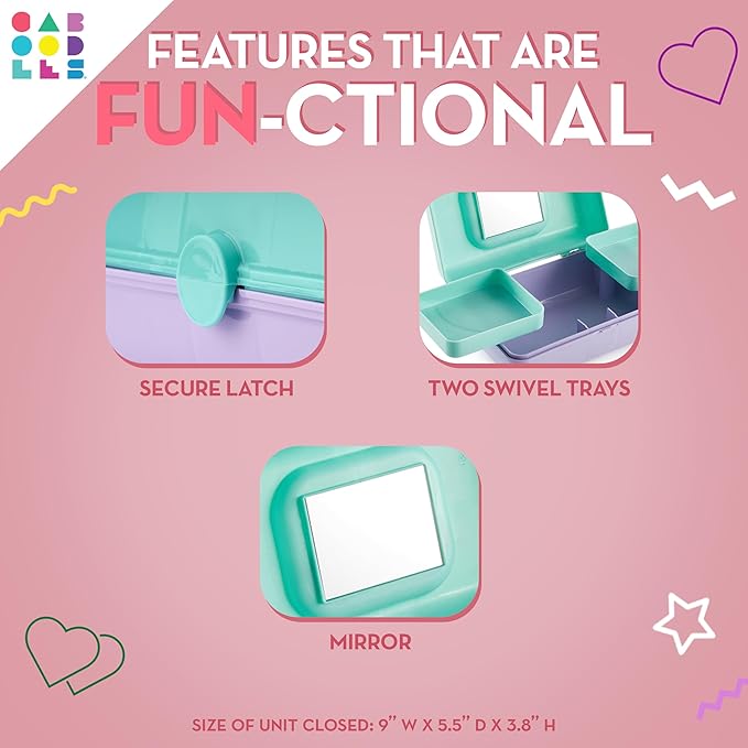 Caboodles Pretty in Petite Makeup Box, Two-Tone Pink on Lavender, Hard Plastic Organizer Box, 2 Swivel Trays, Fashion Mirror, Secure Latch for Safe Travel