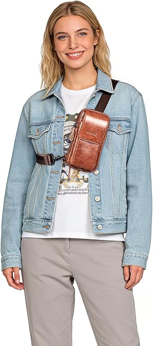 Small Crossbody Bag for Men Women - Genuine Leather Mini Sling Bag with Charging Port