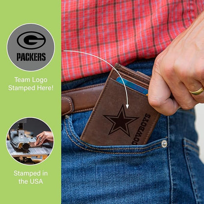 Team Sports America NFL Green Bay Packers Front Pocket Slim Wallet for Men | Minimalist Leather RFID Blocking Bifold Card Holder with Money Clip | Officially Licensed Stamped Logo