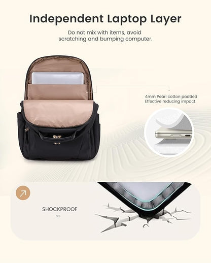 LOVEVOOK Laptop Backpack for Women with Leather Trim & Tumbler Pockets, 17.3" Work Backpack Purse, Travel Personal Item Bag, Carry On Business Computer Bag for Office, School, or Gift, Black