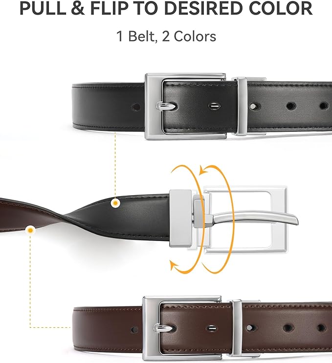 CHAOREN Reversible Belt Men 1 Piece - 1.25" Leather Dress Belt - Trim to Fit for Elegant Style