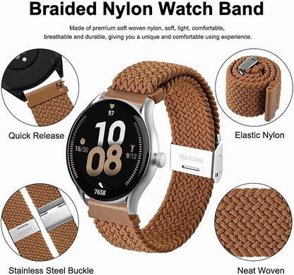 WOCCI 22mm Braided Nylon Watch Band for Men and Women, Quick Release, Silver Stainless Steel Buckle (Brown)