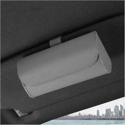 Augeny Sunglasses Holder for Car Sun Visor, Leather Auto Eyeglasses Storage Case with Hidden Magnetic Closure, Protective Glasses Organizer Box, Vehicle Visor Accessories for Woman Man (Gray)